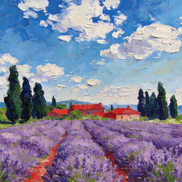 Buy Paintings Online, Provene Lavender Flower Field, Original Landscape Paintings, Landscape Canvas Paintings, Hand Painted Canvas Art-LargePaintingArt.com