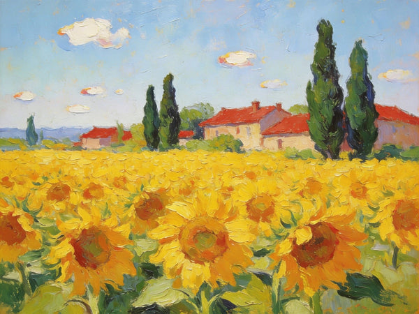 Small Paintings on Canvas, Provence Sunflower Haven, Original Landscape Paintings, Landscape Canvas Paintings, Hand Painted Canvas Art-LargePaintingArt.com