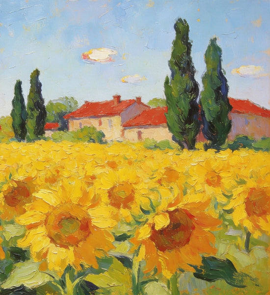 Small Paintings on Canvas, Provence Sunflower Haven, Original Landscape Paintings, Landscape Canvas Paintings, Hand Painted Canvas Art-LargePaintingArt.com