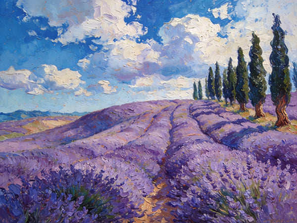 Picturesque Provence Lavender Fields, Canvas Wall Art Paintings, Hand Painted Canvas Art, Landscape Canvas Paintings, Original Oil Paintings, Small Oil Paintings-LargePaintingArt.com