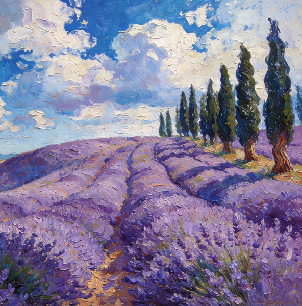 Picturesque Provence Lavender Fields, Canvas Wall Art Paintings, Hand Painted Canvas Art, Landscape Canvas Paintings, Original Oil Paintings, Small Oil Paintings-LargePaintingArt.com