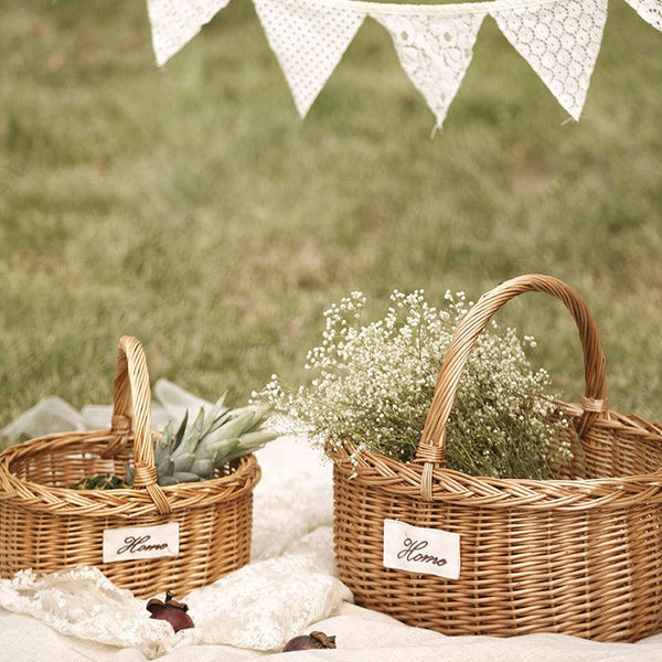 Hand-woven Wicker Storage Basket, Large Picnic Food Basket with Handle, Willow Weaving Baskets for Vegetable, Natural Fruit Basket, Kitchen Storage Baskets-LargePaintingArt.com