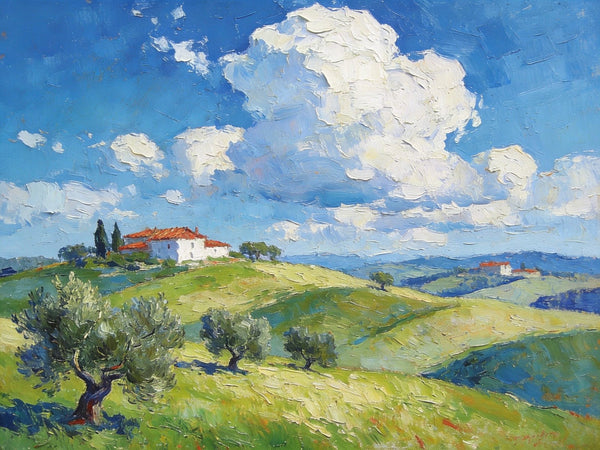 Canvas Wall Art for Living Room, Tuscan Hillside Beauty, Hand Painted Canvas Art, Landscape Oil Paintings, Buy Original Paintings, Small Oil Paintings-LargePaintingArt.com