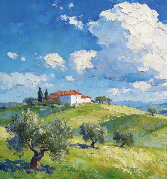 Canvas Wall Art for Living Room, Tuscan Hillside Beauty, Hand Painted Canvas Art, Landscape Oil Paintings, Buy Original Paintings, Small Oil Paintings-LargePaintingArt.com