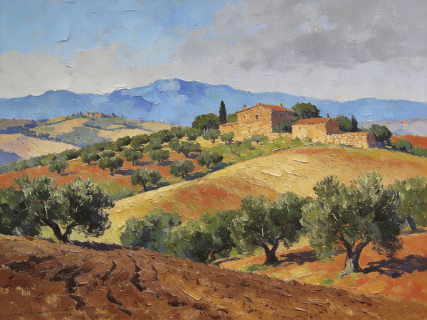 Canvas Wall Art Paintings, Tuscan Hillside Serenity, Hand Painted Canvas Art, Landscape Canvas Paintings, Original Oil Paintings, Small Oil Paintings-LargePaintingArt.com