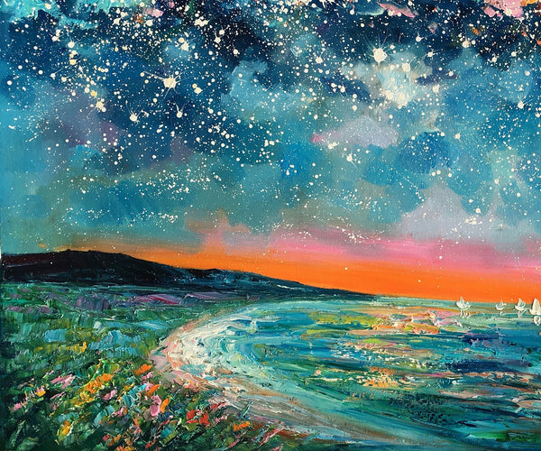 Canvas Wall Art, Starry Night Sky Painting, Landscape Art, Original Painting, Custom Art Painting-LargePaintingArt.com