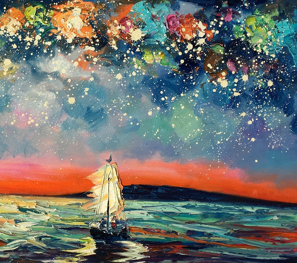 Large Canvas Art, Canvas Oil Painting, Starry Night Sky Painting, Custom Abstract Painting-LargePaintingArt.com