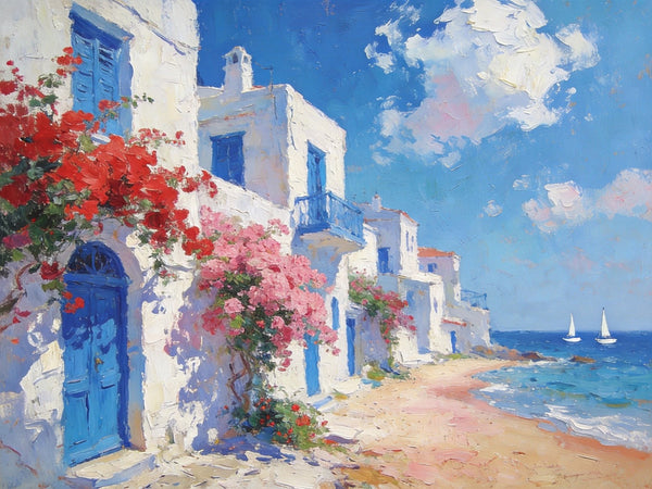 Landscape Wall Art Paintings, Floral Tapestry of the Aegean, Canvas Paintings for Living Room, Hand Painted Canvas Art, Small Canvas Paintings, Original Oil Paintings-LargePaintingArt.com