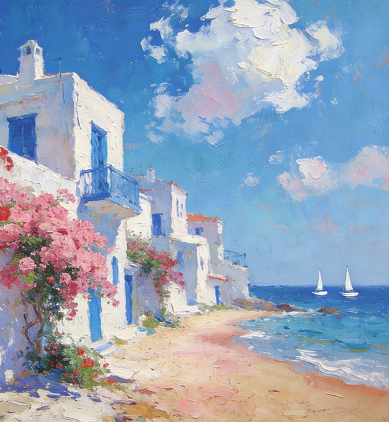 Landscape Wall Art Paintings, Floral Tapestry of the Aegean, Canvas Paintings for Living Room, Hand Painted Canvas Art, Small Canvas Paintings, Original Oil Paintings-LargePaintingArt.com