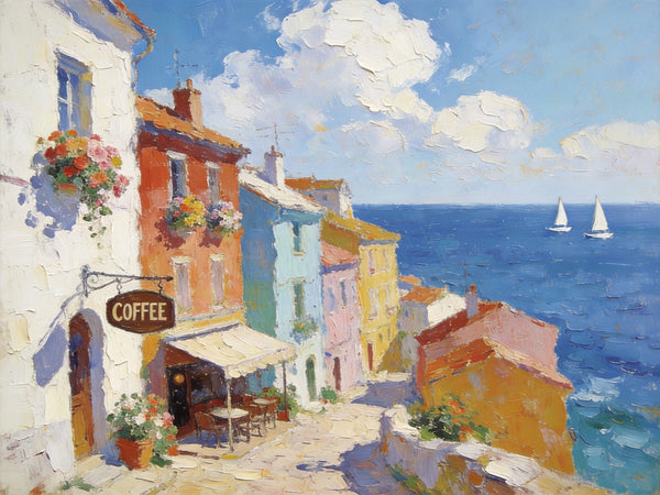 Original Landscape Paintings, Beach Town Serenity, Small Oil Paintings, Buy Painting Online, Hand Painted Canvas Art, Heavy Texture Artwork-LargePaintingArt.com