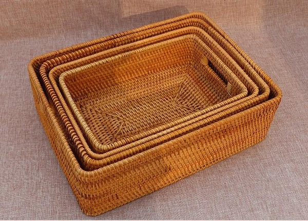 Woven Storage Baskets, Rectangular Storage Baskets, Rattan Storage Basket for Shelves, Kitchen Storage Baskets, Storage Baskets for Bathroom-LargePaintingArt.com