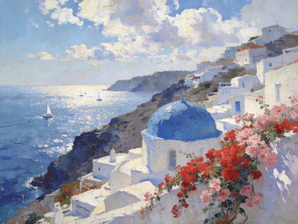 Tranquil Aegean Moments, Hand Painted Canvas Art, Small Oil Paintings, Canvas Paintings for Living Room, Small Wall Art Paintings, Original Landscape Paintings-LargePaintingArt.com
