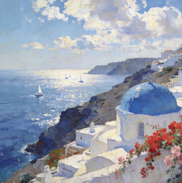 Tranquil Aegean Moments, Hand Painted Canvas Art, Small Oil Paintings, Canvas Paintings for Living Room, Small Wall Art Paintings, Original Landscape Paintings-LargePaintingArt.com