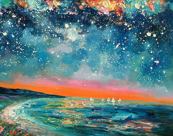 Canvas Wall Art, Starry Night Sky Painting, Landscape Art, Original Painting, Custom Art Painting-LargePaintingArt.com