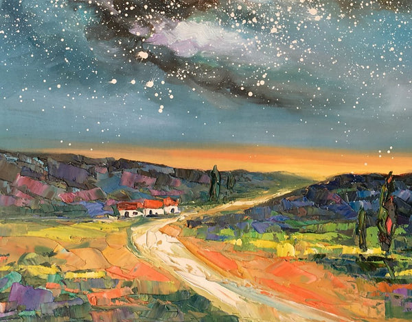 Landscape Oil Paintings, Starry Night Sky Painting, Custom Canvas Artwork, Original Oil Painting on Canvas, Buy Paintings Online-LargePaintingArt.com