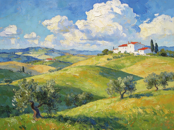 Picturesque Tuscan Hillside, Canvas Wall Art Paintings, Hand Painted Canvas Art, Small Oil Paintings, Landscape Canvas Paintings, Original Oil Paintings-LargePaintingArt.com
