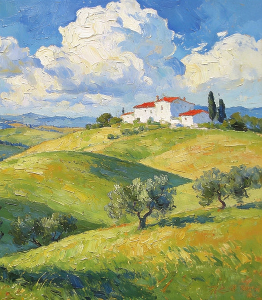 Picturesque Tuscan Hillside, Canvas Wall Art Paintings, Hand Painted Canvas Art, Small Oil Paintings, Landscape Canvas Paintings, Original Oil Paintings-LargePaintingArt.com