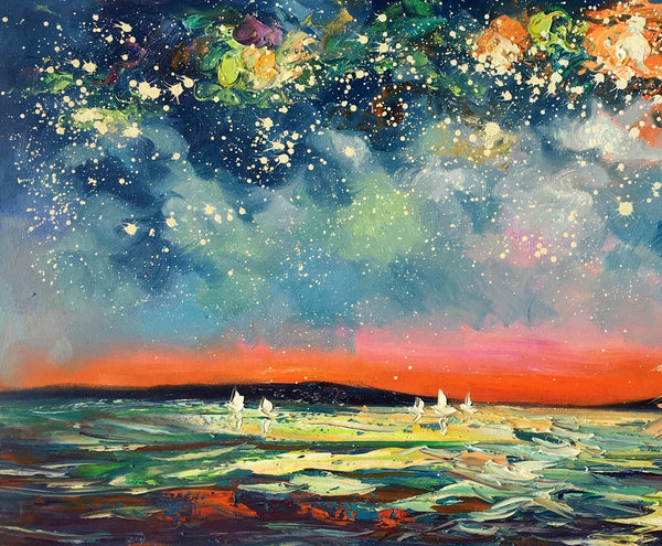 Large Canvas Art, Canvas Oil Painting, Starry Night Sky Painting, Custom Abstract Painting-LargePaintingArt.com