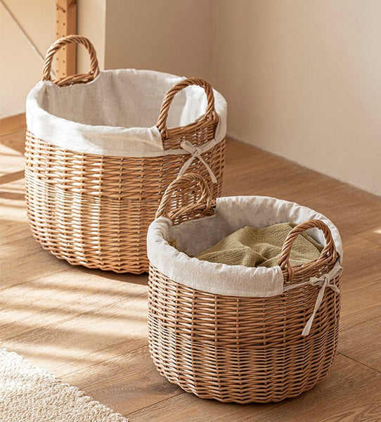 Large Round Storage Basket for Clothes, Natural Hand-woven Wicker Storage Basket for Clothes, Willow Weaving Baskets for Clothes, Extra Large Kitchen Storage Baskets-LargePaintingArt.com
