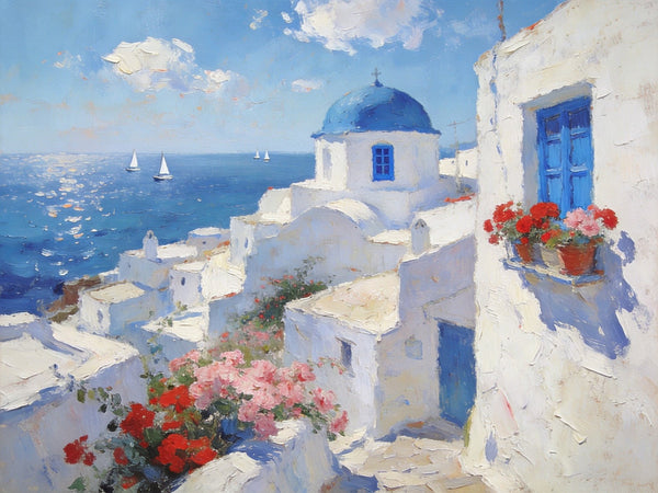 Small Canvas Paintings, Breezy Aegean Afternoons, Hand Painted Canvas Art, Landscape Paintings for Living Room, Landscape Wall Art Paintings, Original Oil Paintings-LargePaintingArt.com