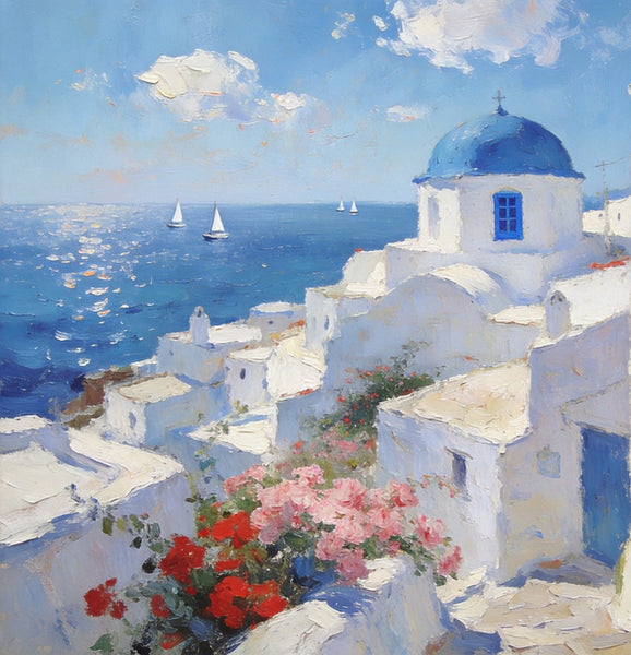 Small Canvas Paintings, Breezy Aegean Afternoons, Hand Painted Canvas Art, Landscape Paintings for Living Room, Landscape Wall Art Paintings, Original Oil Paintings-LargePaintingArt.com