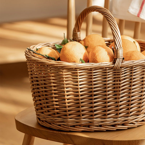 Small Picnic Storage Basket with Handle, Hand-woven Wicker Storage Basket, Willow Weaving Baskets for Vegetable, Natural Fruit Basket, Kitchen Storage Baskets