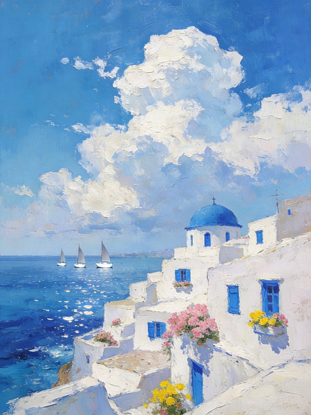 Greek Dream by the Aegean, Seashore Paintings, Canvas Paintings for Bedroom, Original Landscape Paintings, Heavy Texture Artwork, Small Oil Paintings, Hand Painted Canvas Art-LargePaintingArt.com