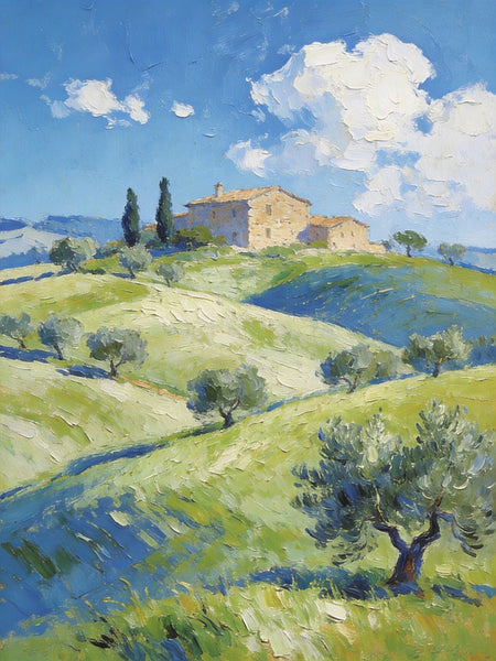 Heavy Texture Artwork, Tuscan Hills and Farmhouses, Hand Painted Canvas Wall Art, Original Wall Art Paintings, Small Oil Paintings-LargePaintingArt.com