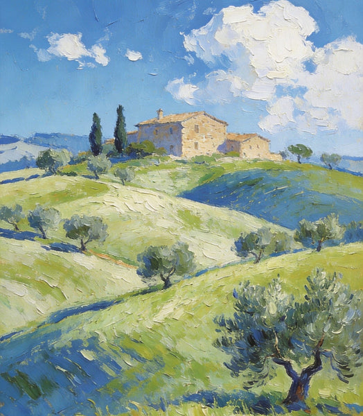 Heavy Texture Artwork, Tuscan Hills and Farmhouses, Hand Painted Canvas Wall Art, Original Wall Art Paintings, Small Oil Paintings-LargePaintingArt.com