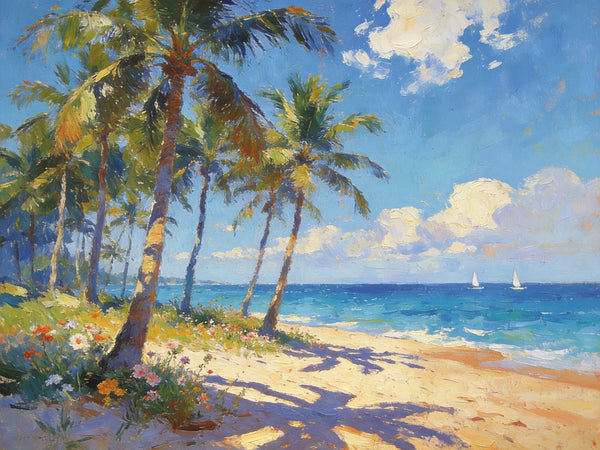 Hand Painted Canvas Art, Seaside Serenity, Seashore Palm Tree Paintings, Small Oil Paintings, Canvas Paintings for Living Room, Small Wall Art Paintings, Original Landscape Paintings-LargePaintingArt.com