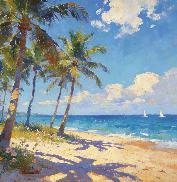 Hand Painted Canvas Art, Seaside Serenity, Seashore Palm Tree Paintings, Small Oil Paintings, Canvas Paintings for Living Room, Small Wall Art Paintings, Original Landscape Paintings-LargePaintingArt.com