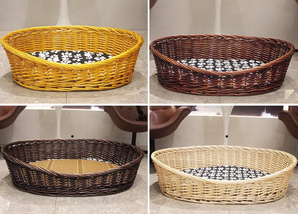 Hand woven Rattan Cat Beds, Extra Large Natural Wicker Dog Bed with Washable Cushion for Indoor Cats and Dogs-LargePaintingArt.com