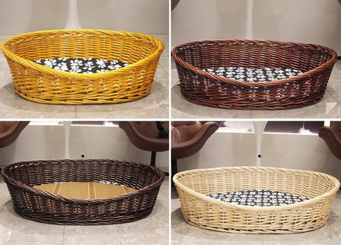 Hand woven Rattan Cat Beds, Extra Large Natural Wicker Dog Bed with Washable Cushion for Indoor Cats and Dogs-LargePaintingArt.com