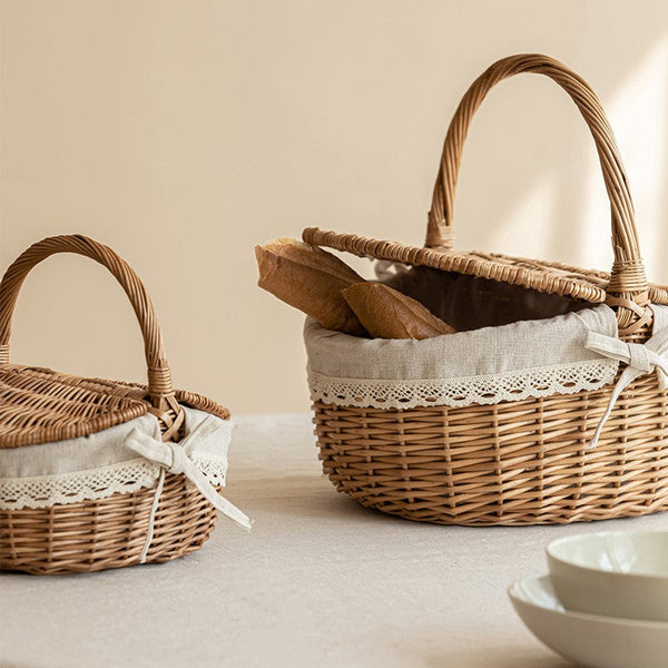 Picnic Storage Basket with Handle, Extra Large Kitchen Storage Baskets, Natural Hand-woven Wicker Storage Basket, Lovely Willow Weaving Baskets for Vegetable, Natural Fruit Storage Baskets-LargePaintingArt.com