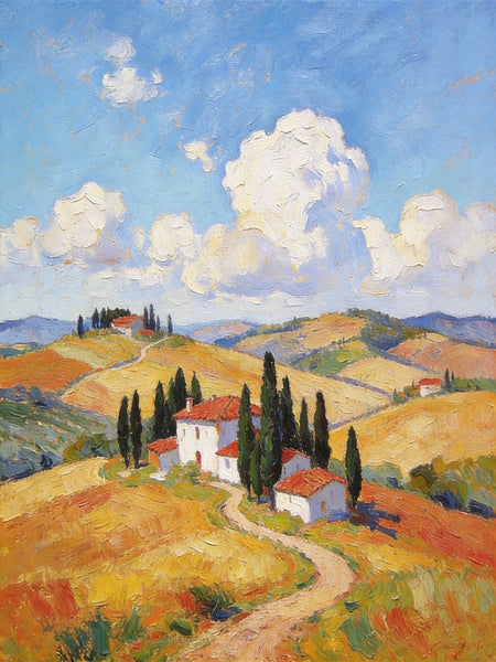 Landscape Oil Paintings, Tuscan Countryside Tranquility, Small Original Paintings, Canvas Paintings for Living Room, Hand Painted Canvas Art-LargePaintingArt.com
