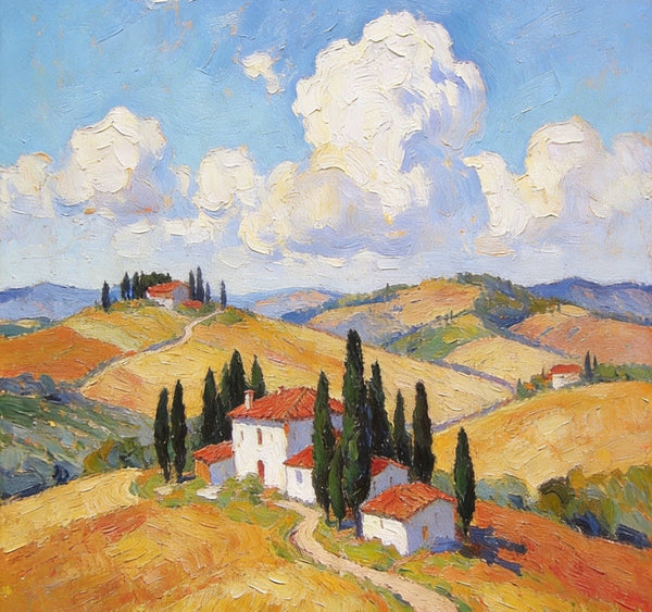 Landscape Oil Paintings, Tuscan Countryside Tranquility, Small Original Paintings, Canvas Paintings for Living Room, Hand Painted Canvas Art-LargePaintingArt.com