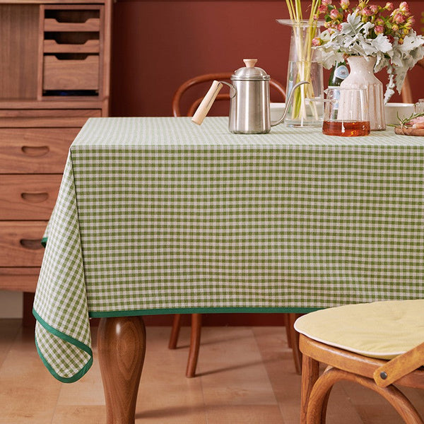 Green Rectangle Tablecloth for Dining Room Table, Cotton Chequer Rectangular Tablecloth, Square Tablecloth for Coffee Table, Farmhouse Table Cloth, Wedding Tablecloth-LargePaintingArt.com
