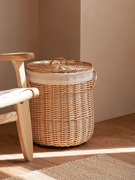 Hand-woven Wicker Storage Basket for Clothes, Large Round Storage Basket for Clothes, Willow Weaving Baskets for Clothes, Extra Large Kitchen Storage Baskets-LargePaintingArt.com