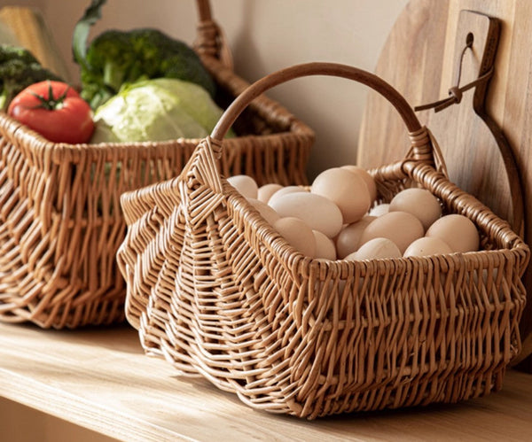 Large Picnic Food Basket with Handle, Natural Hand-woven Wicker Storage Basket, Lovely Willow Weaving Baskets for Vegetable, Natural Fruit Basket, Kitchen Storage Baskets-LargePaintingArt.com
