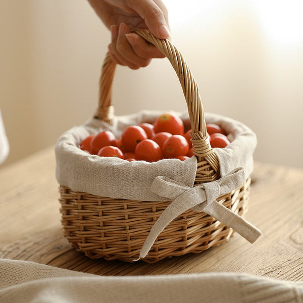 Small Picnic Storage Basket with Handle, Hand-woven Wicker Storage Basket, Willow Weaving Baskets for Vegetable, Natural Fruit Basket, Kitchen Storage Baskets-LargePaintingArt.com