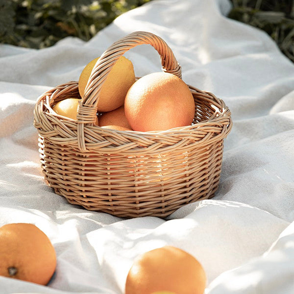 Small Kitchen Storage Baskets, Picnic Storage Basket with Handle, Hand-woven Wicker Storage Basket, Natural Fruit Basket, Willow Weaving Baskets for Vegetable