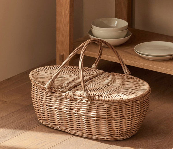 Extra Large Picnic Food Basket with Handle, Kitchen Storage Baskets, Natural Hand-woven Wicker Storage Basket, Lovely Willow Weaving Baskets for Vegetable, Natural Fruit Basket-LargePaintingArt.com