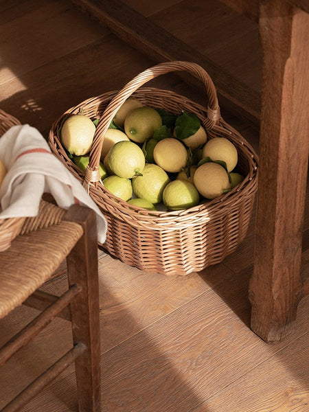 Lovely Willow Weaving Baskets for Vegetable, Large Picnic Food Basket with Handle, Natural Hand-woven Wicker Storage Basket, Natural Fruit Basket, Kitchen Storage Baskets-LargePaintingArt.com