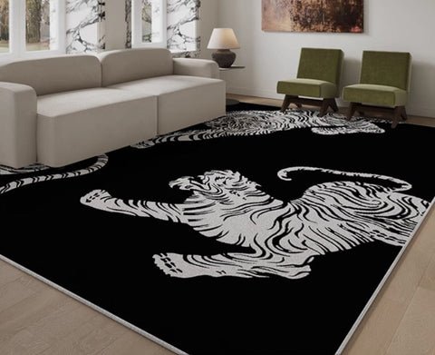 Tiger Black Contemporary Modern Rugs, Modern Rugs for Living Room, Abstract Contemporary Rugs Next to Bed, Modern Rugs for Dining Room-LargePaintingArt.com