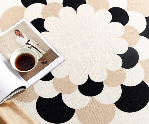 Abstract Contemporary Round Rugs under Chairs, Circular Area Rugs for Bedroom, Modern Rugs for Dining Room, Flower Pattern Modern Rugs for Living Room-LargePaintingArt.com
