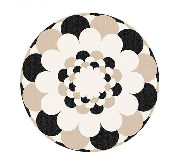 Abstract Contemporary Round Rugs under Chairs, Circular Area Rugs for Bedroom, Modern Rugs for Dining Room, Flower Pattern Modern Rugs for Living Room-LargePaintingArt.com