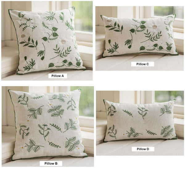 Embroider Flower Cotton Pillow Covers, Decorative Pillows for Sofa, Farmhouse Decorative Pillows for Couch, Spring Flower Decorative Pillows for Bedroom