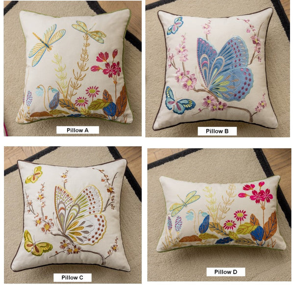 Butterfly Dragonfly Cotton and linen Pillow Cover, Modern Decorative Pillows for Couch, Decorative Throw Pillows for Living Room, Decorative Sofa Pillows-LargePaintingArt.com