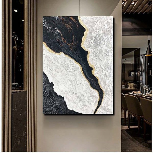 Black Modern Painting, Living Room Wall Art Ideas, Acrylic Canvas Paintings, Simple Wall Art Ideas, Contemporary Painting-LargePaintingArt.com