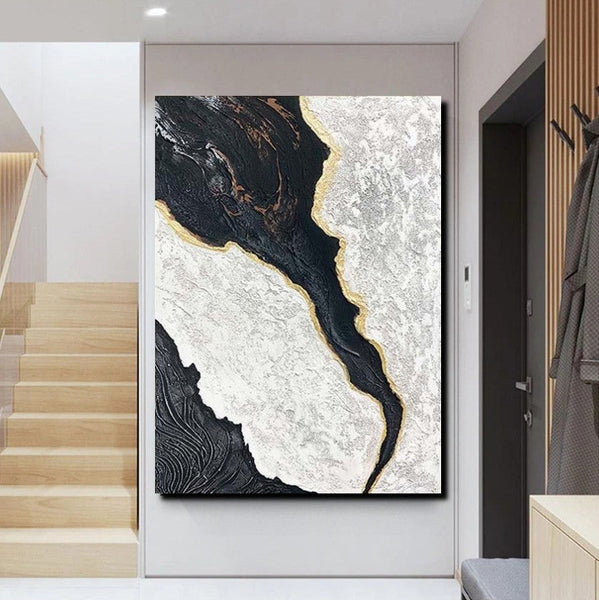 Black Modern Painting, Living Room Wall Art Ideas, Acrylic Canvas Paintings, Simple Wall Art Ideas, Contemporary Painting-LargePaintingArt.com